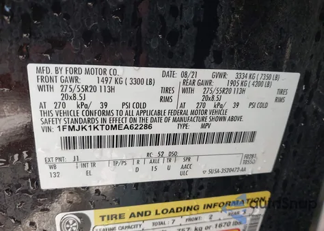 2021 Ford Expedition Limited Max из США, поврежденный, VIN 1FMJK1KT0MEA62286